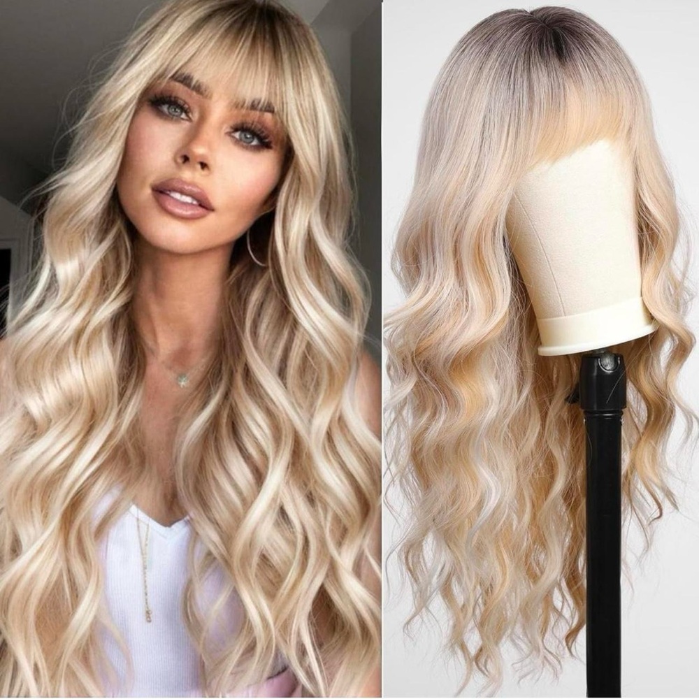 Human hair blend blonde highlight blonde wig